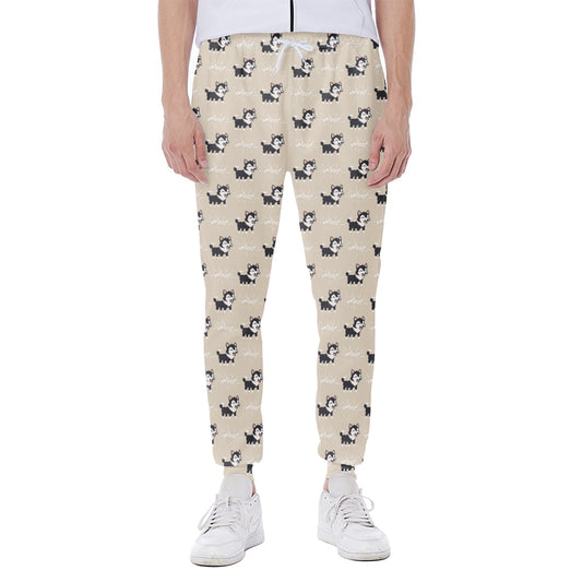 Cute Siberian Husky Pattern Print Scuba Joggers