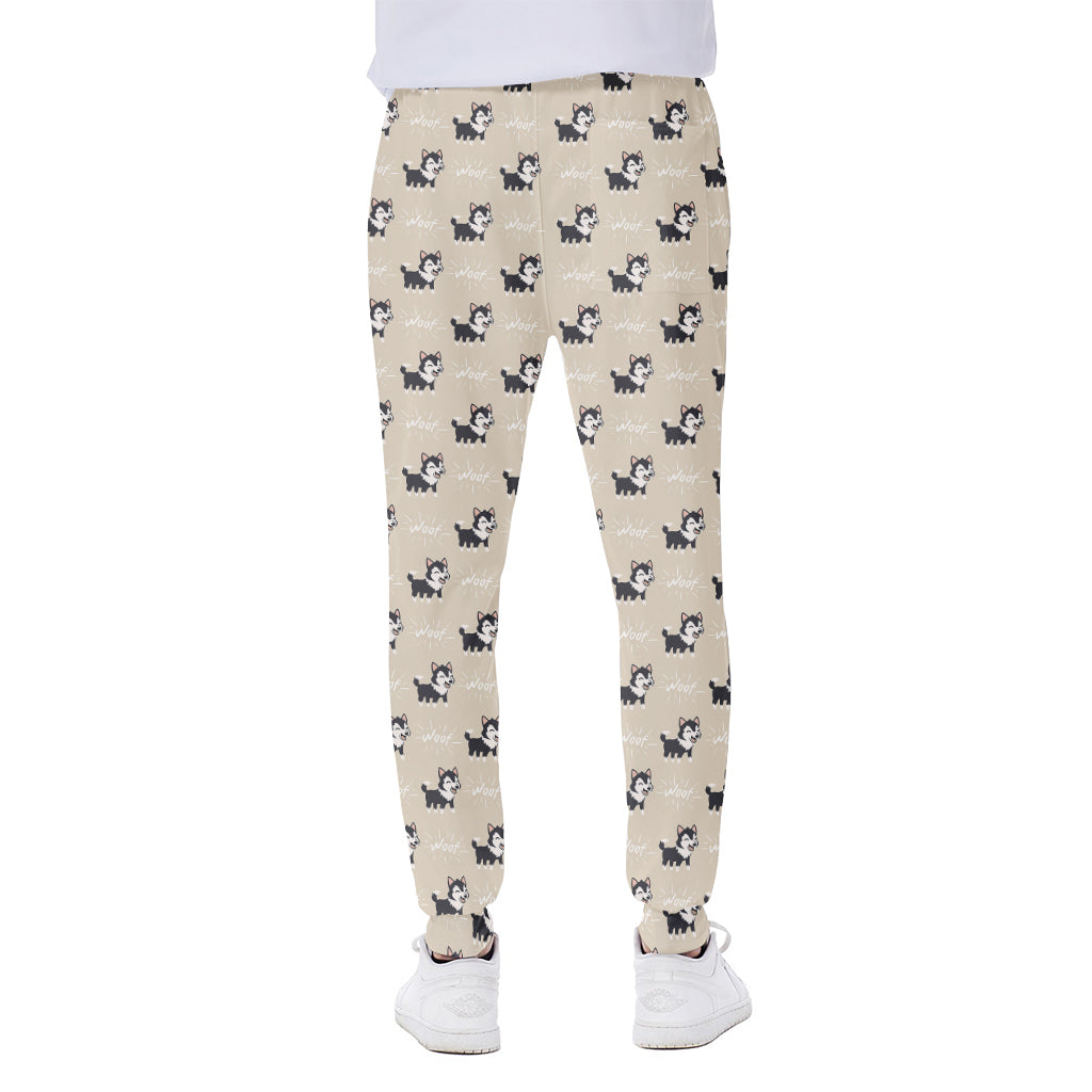 Cute Siberian Husky Pattern Print Scuba Joggers