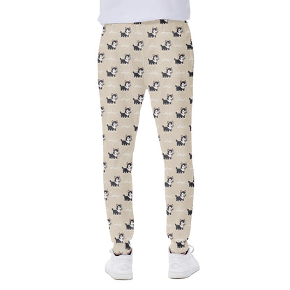 Cute Siberian Husky Pattern Print Scuba Joggers
