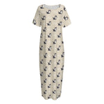 Cute Siberian Husky Pattern Print Short Sleeve Long Nightdress