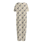 Cute Siberian Husky Pattern Print Short Sleeve Long Nightdress