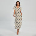 Cute Siberian Husky Pattern Print Short Sleeve Maxi Dress