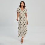 Cute Siberian Husky Pattern Print Short Sleeve Maxi Dress