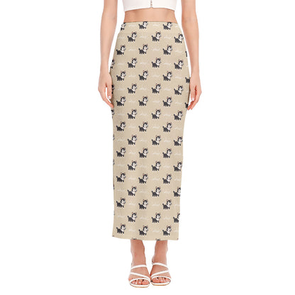 Cute Siberian Husky Pattern Print Side Slit Maxi Skirt