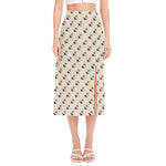 Cute Siberian Husky Pattern Print Side Slit Midi Skirt
