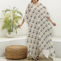 Cute Siberian Husky Pattern Print Silk V-Neck Kaftan Dress