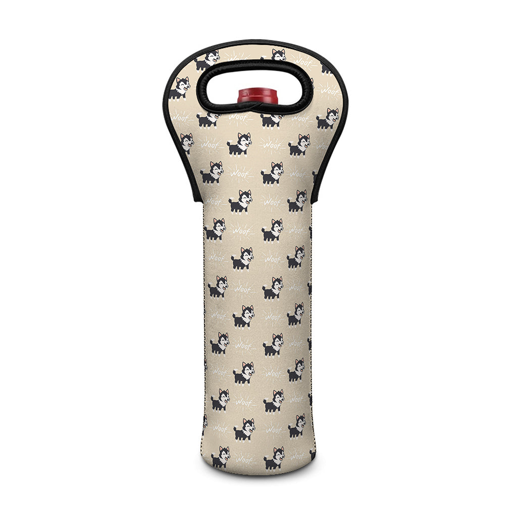 Cute Siberian Husky Pattern Print Single Neoprene Wine Tote