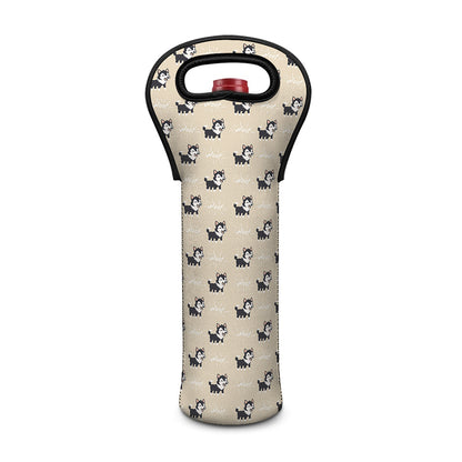 Cute Siberian Husky Pattern Print Single Neoprene Wine Tote