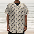 Cute Siberian Husky Pattern Print Textured Short Sleeve Shirt