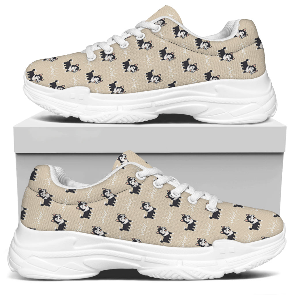 Cute Siberian Husky Pattern Print White Chunky Shoes