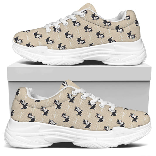 Cute Siberian Husky Pattern Print White Chunky Shoes