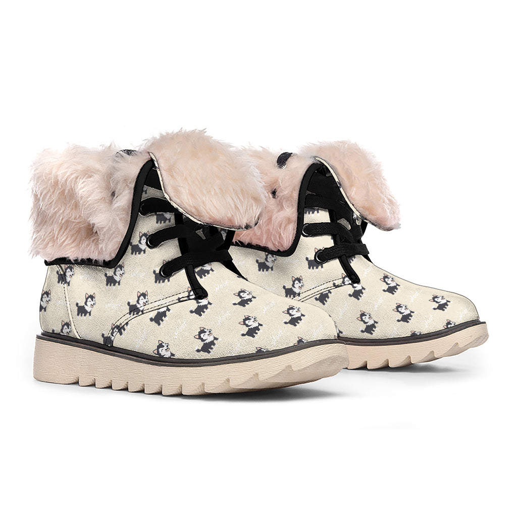 Cute Siberian Husky Pattern Print Winter Boots