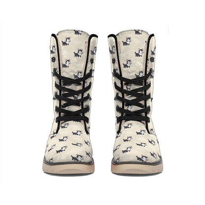 Cute Siberian Husky Pattern Print Winter Boots