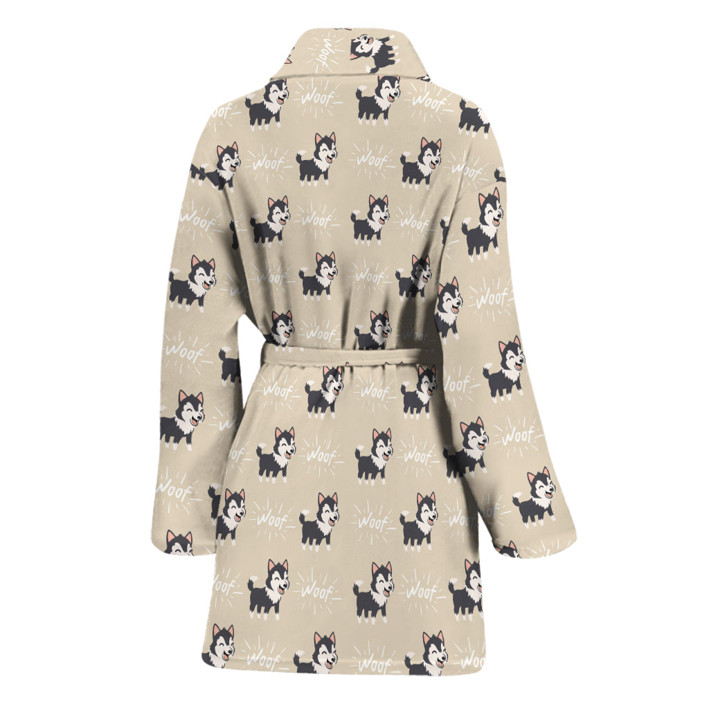 Cute Siberian Husky Pattern Print Women's Bathrobe