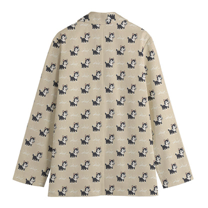 Cute Siberian Husky Pattern Print Women's Blazer