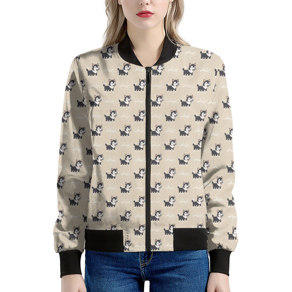 Cute Siberian Husky Pattern Print Women's Bomber Jacket