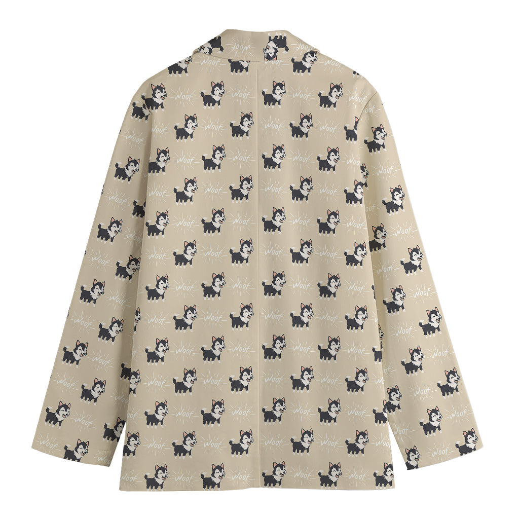 Cute Siberian Husky Pattern Print Women's Cotton Blazer