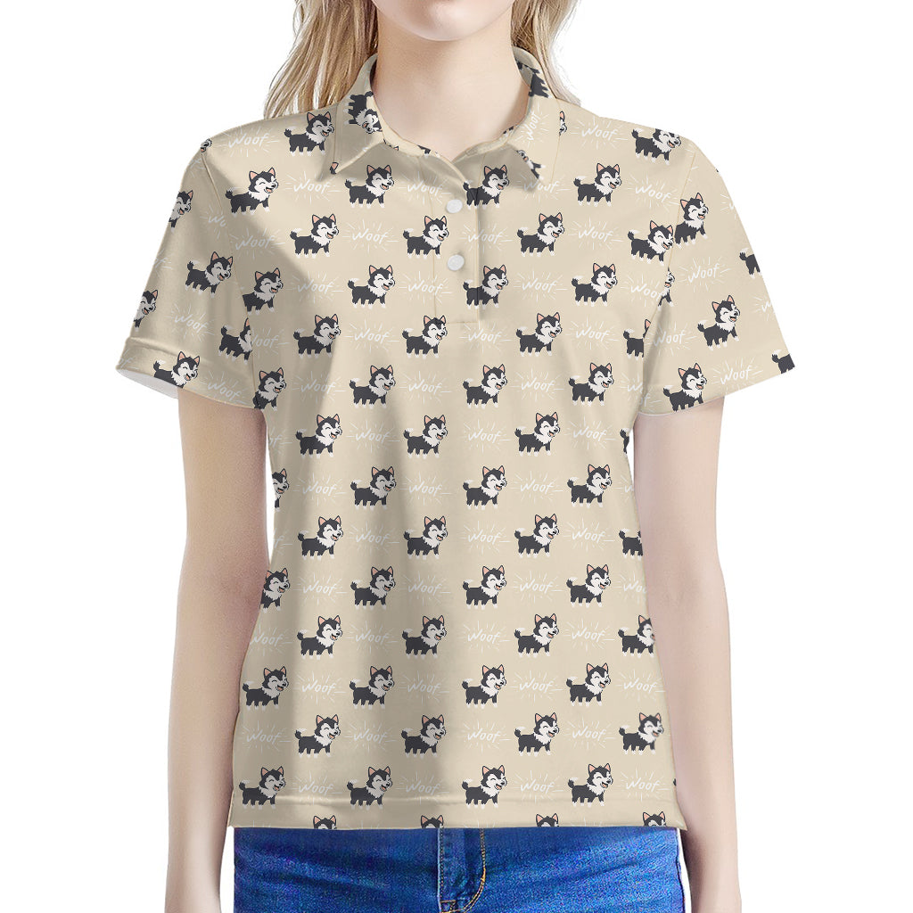 Cute Siberian Husky Pattern Print Women's Polo Shirt