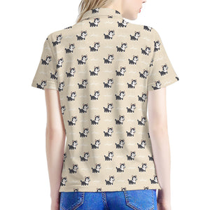 Cute Siberian Husky Pattern Print Women's Polo Shirt