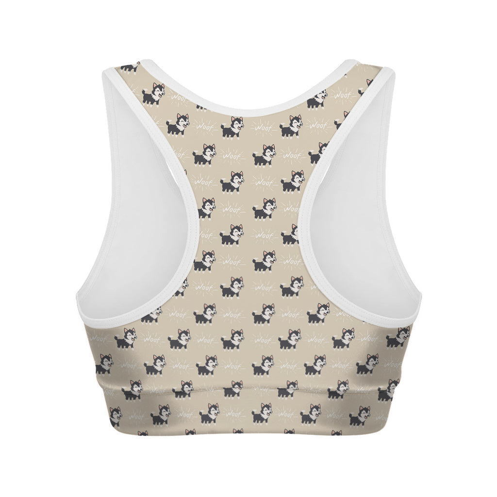 Cute Siberian Husky Pattern Print Women's Sports Bra