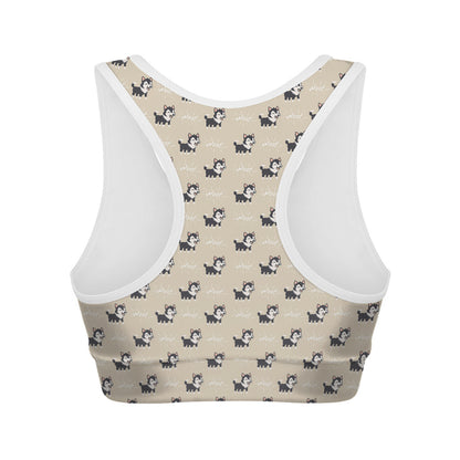 Cute Siberian Husky Pattern Print Women's Sports Bra