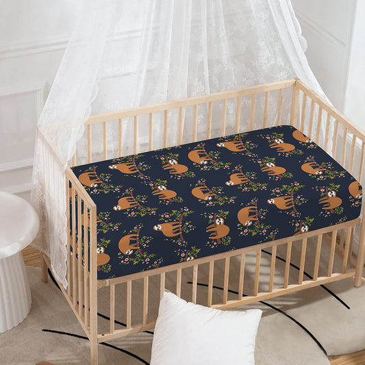 Cute Sloth Pattern Print Baby Crib Sheet
