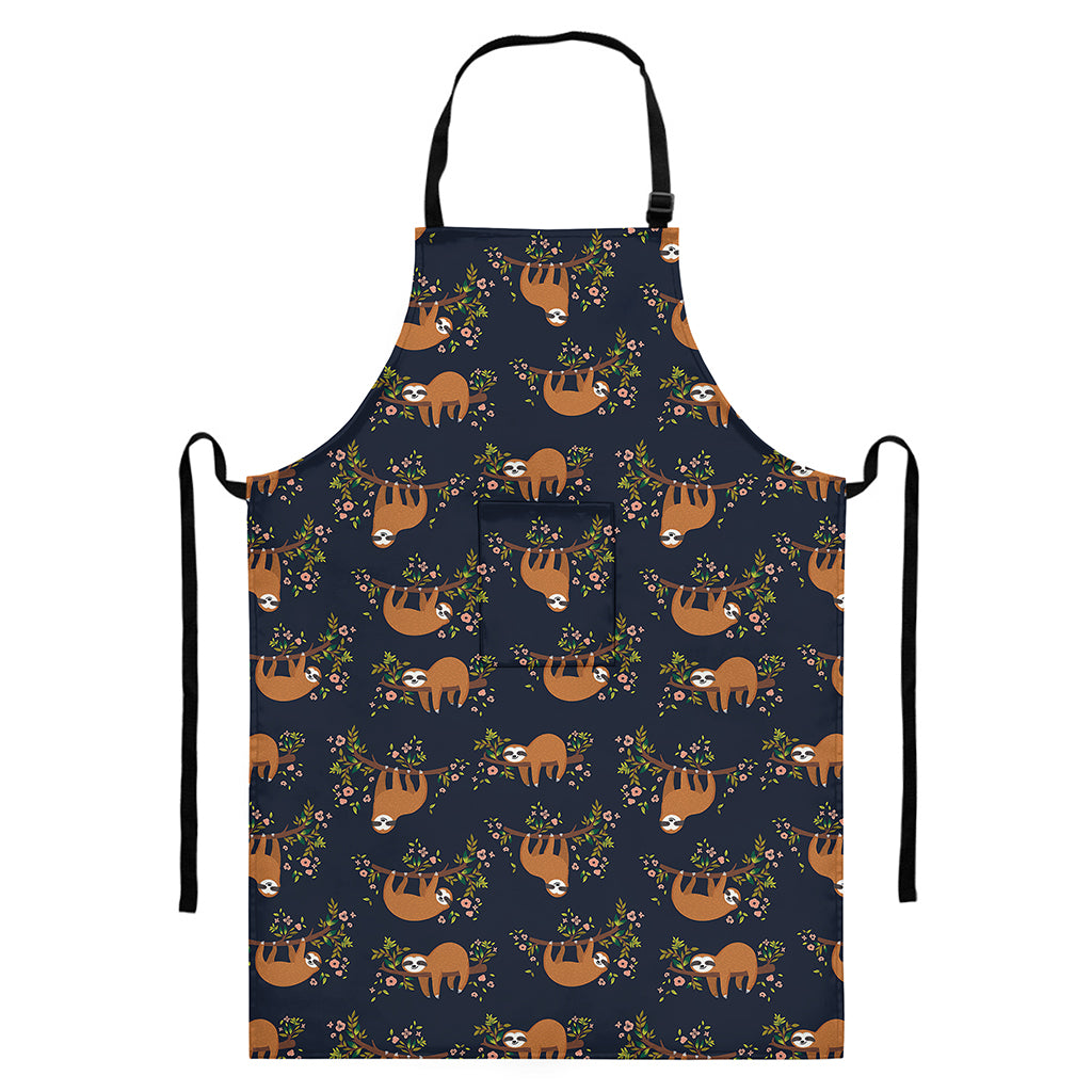 Cute Sloth Pattern Print Bib Apron With Pocket