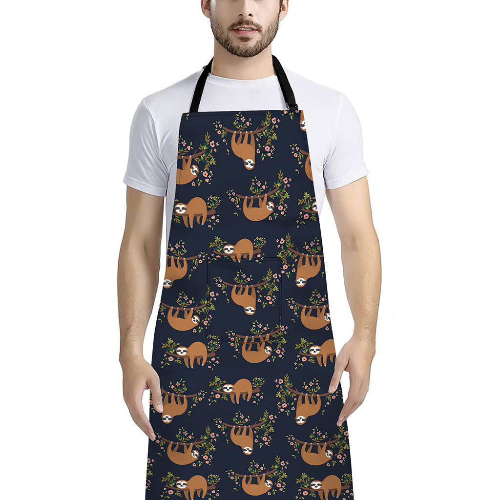 Cute Sloth Pattern Print Bib Apron With Pocket