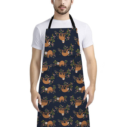 Cute Sloth Pattern Print Bib Apron With Pocket