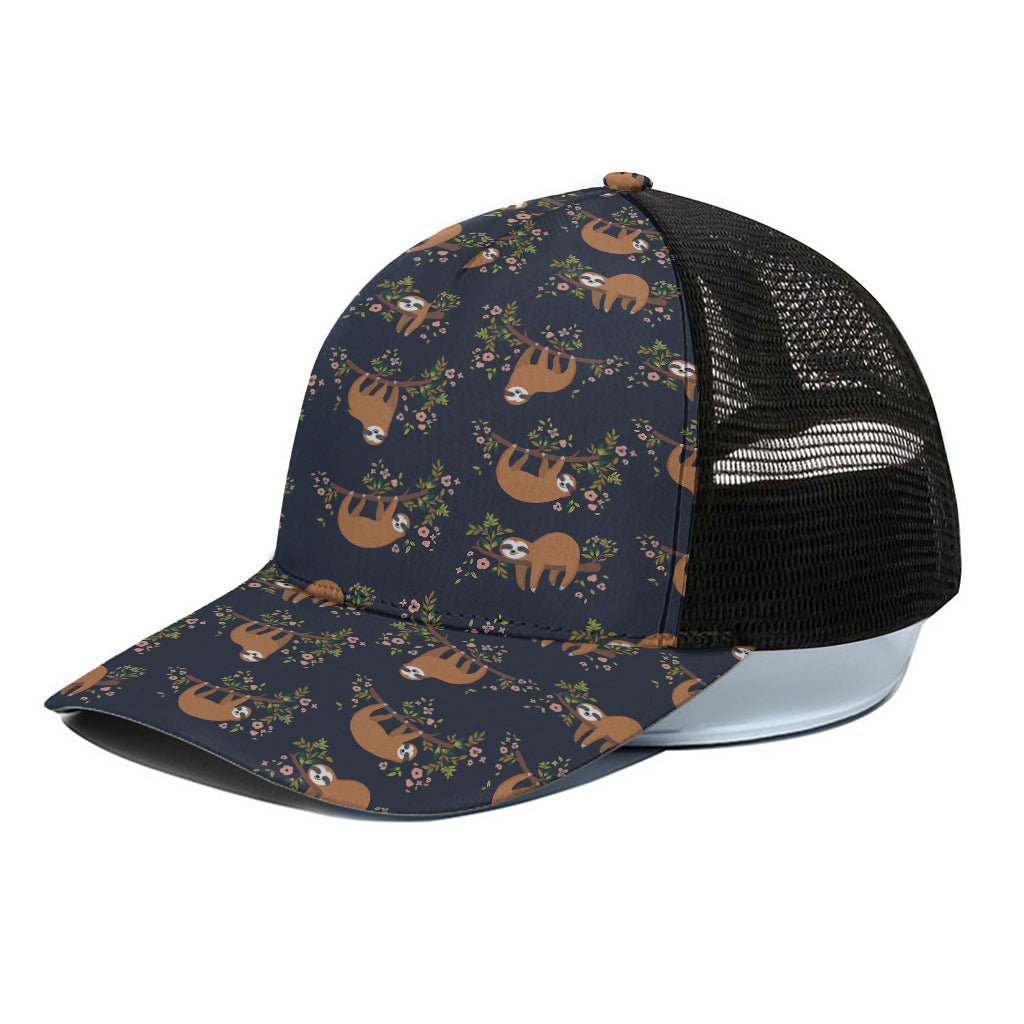 Cute Sloth Pattern Print Black Mesh Trucker Cap