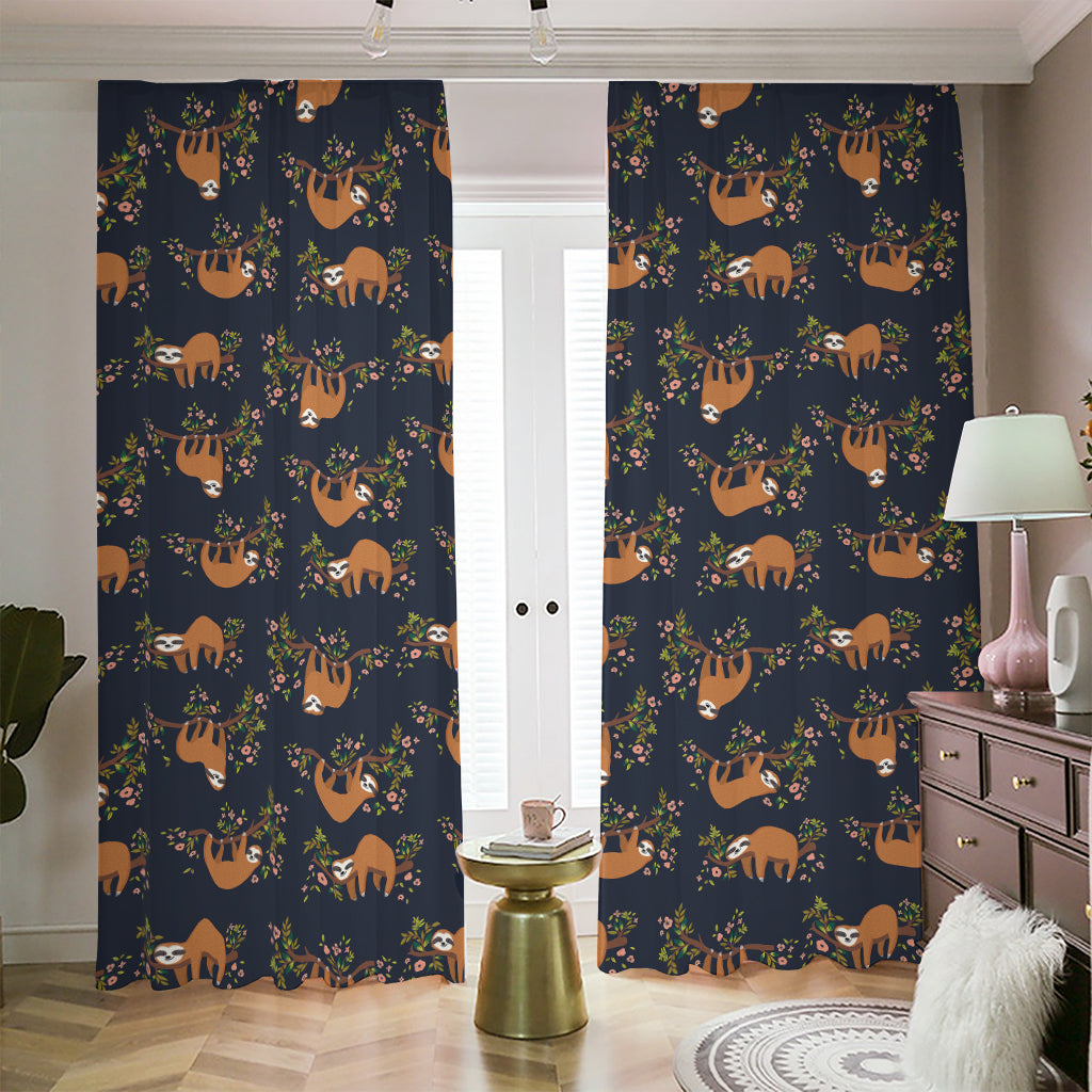 Cute Sloth Pattern Print Blackout Pencil Pleat Curtains