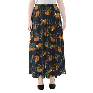 Cute Sloth Pattern Print Chiffon Maxi Skirt