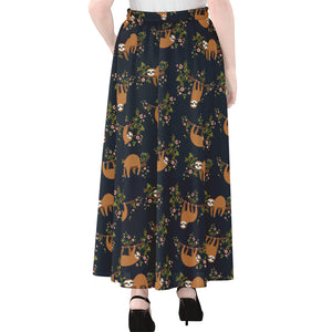 Cute Sloth Pattern Print Chiffon Maxi Skirt