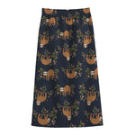 Cute Sloth Pattern Print Cotton Front Slit Maxi Skirt