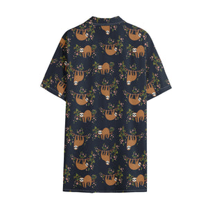 Cute Sloth Pattern Print Cotton Hawaiian Shirt