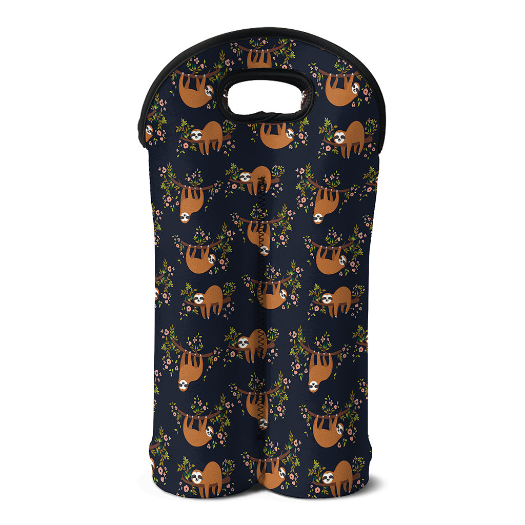 Cute Sloth Pattern Print Double Neoprene Wine Tote