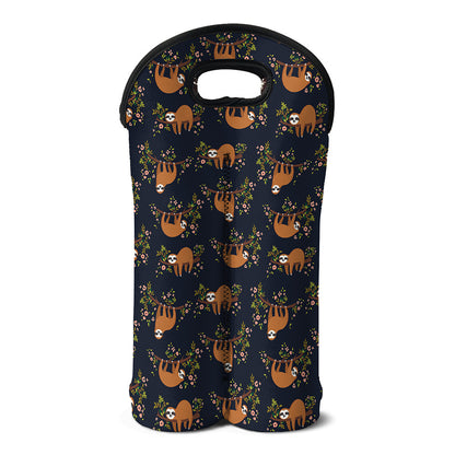 Cute Sloth Pattern Print Double Neoprene Wine Tote