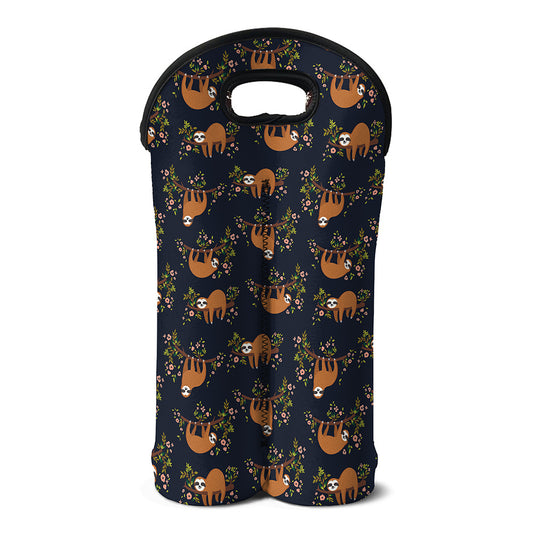 Cute Sloth Pattern Print Double Neoprene Wine Tote