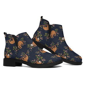 Cute Sloth Pattern Print Flat Ankle Boots