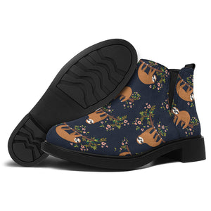 Cute Sloth Pattern Print Flat Ankle Boots