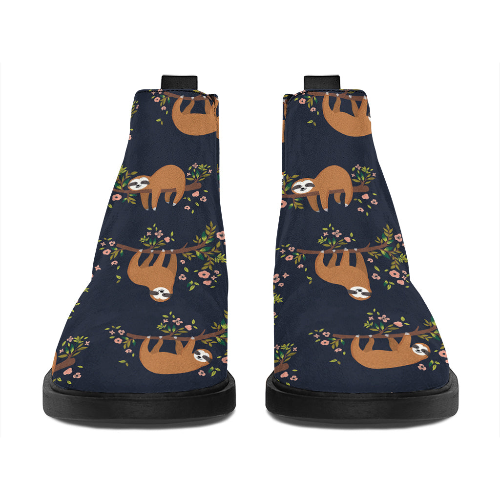 Cute Sloth Pattern Print Flat Ankle Boots