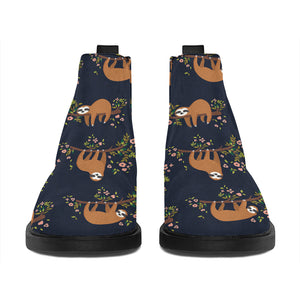 Cute Sloth Pattern Print Flat Ankle Boots