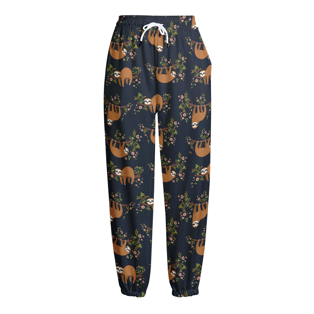 Cute Sloth Pattern Print Fleece Lined Knit Pants