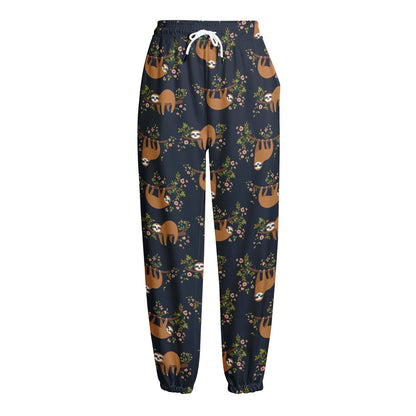 Cute Sloth Pattern Print Fleece Lined Knit Pants
