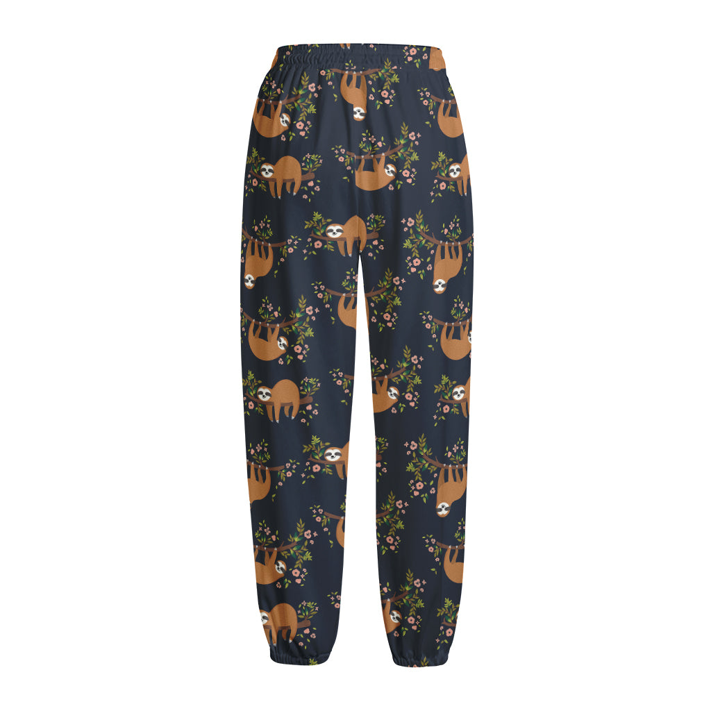 Cute Sloth Pattern Print Fleece Lined Knit Pants