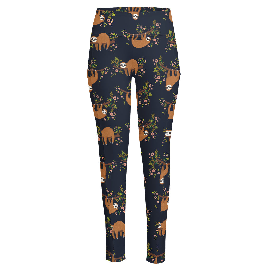 Cute Sloth Pattern Print High-Waisted Pocket Leggings