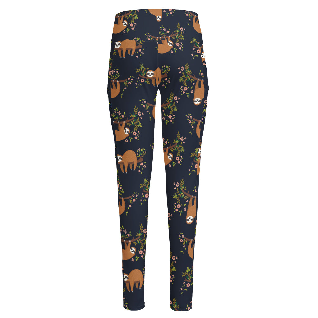 Cute Sloth Pattern Print High-Waisted Pocket Leggings