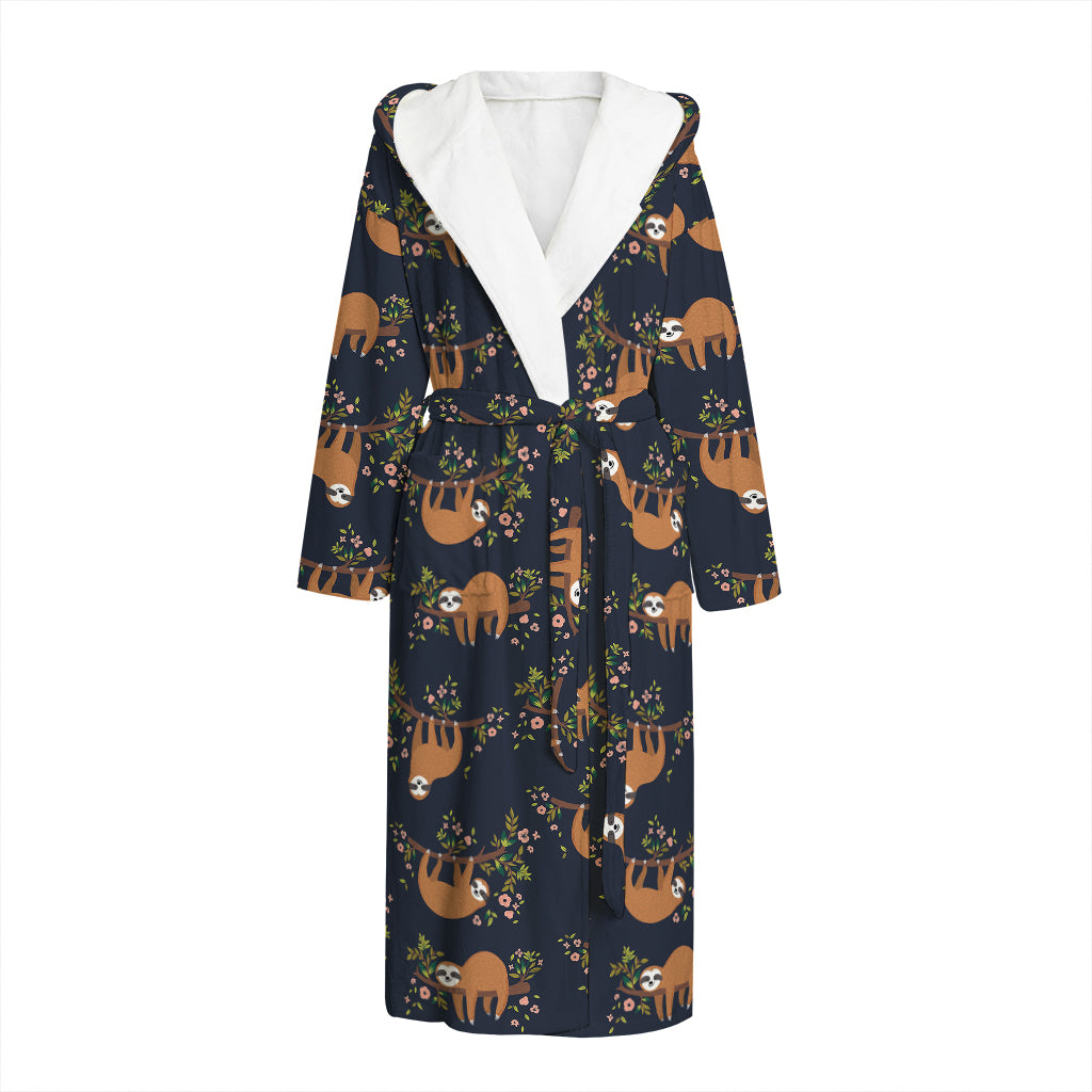 Cute Sloth Pattern Print Hooded Bathrobe