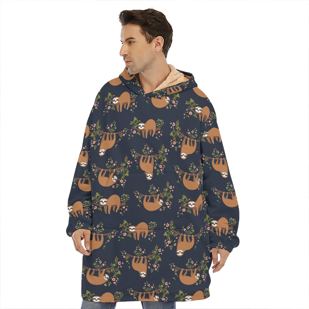 Cute Sloth Pattern Print Hoodie Blanket