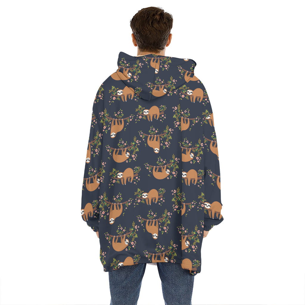 Cute Sloth Pattern Print Hoodie Blanket